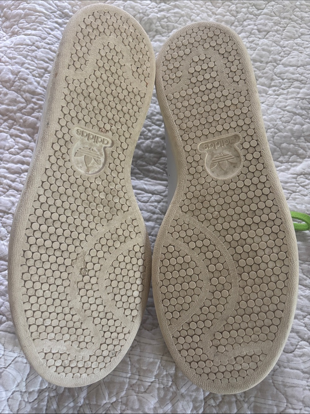 adidas White Sneakers with Bright Green Laces and Heel Tab - Picture 6 of 7